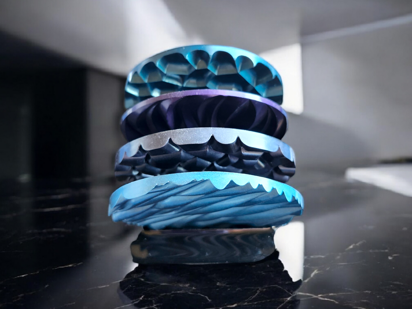 Sculpted Siren Coaster Set – 4 Iridescent Resin Discs + Luxe Base