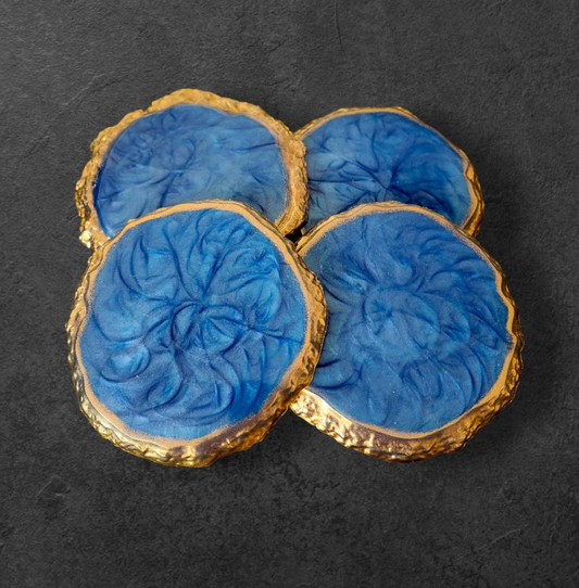 Midnight Surge – Gilded Blue Resin Coaster Set (4-Piece)