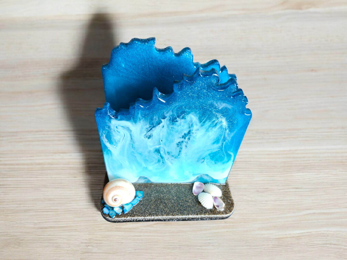 Ocean Bliss Resin Napkin Holder – Handcrafted with Real Sand & Seashells