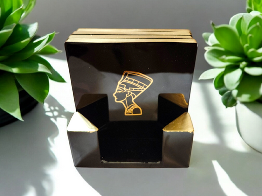 *Sold Out* Egyptian Royalty Resin Coaster Set – 5 Piece Black & Gold