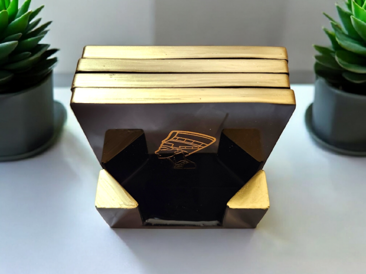 *Sold Out* Egyptian Royalty Resin Coaster Set – 5 Piece Black & Gold