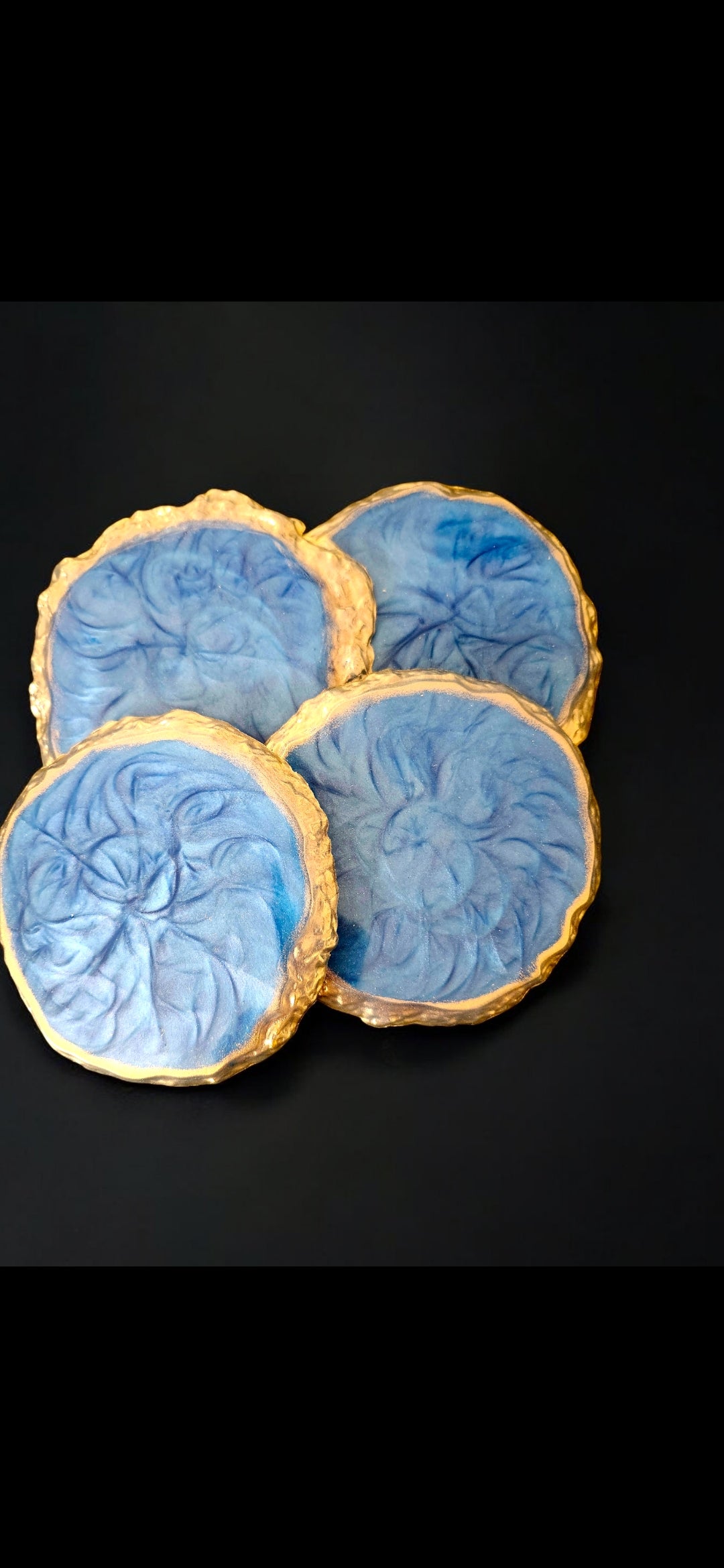 Midnight Surge – Gilded Blue Resin Coaster Set (4-Piece)