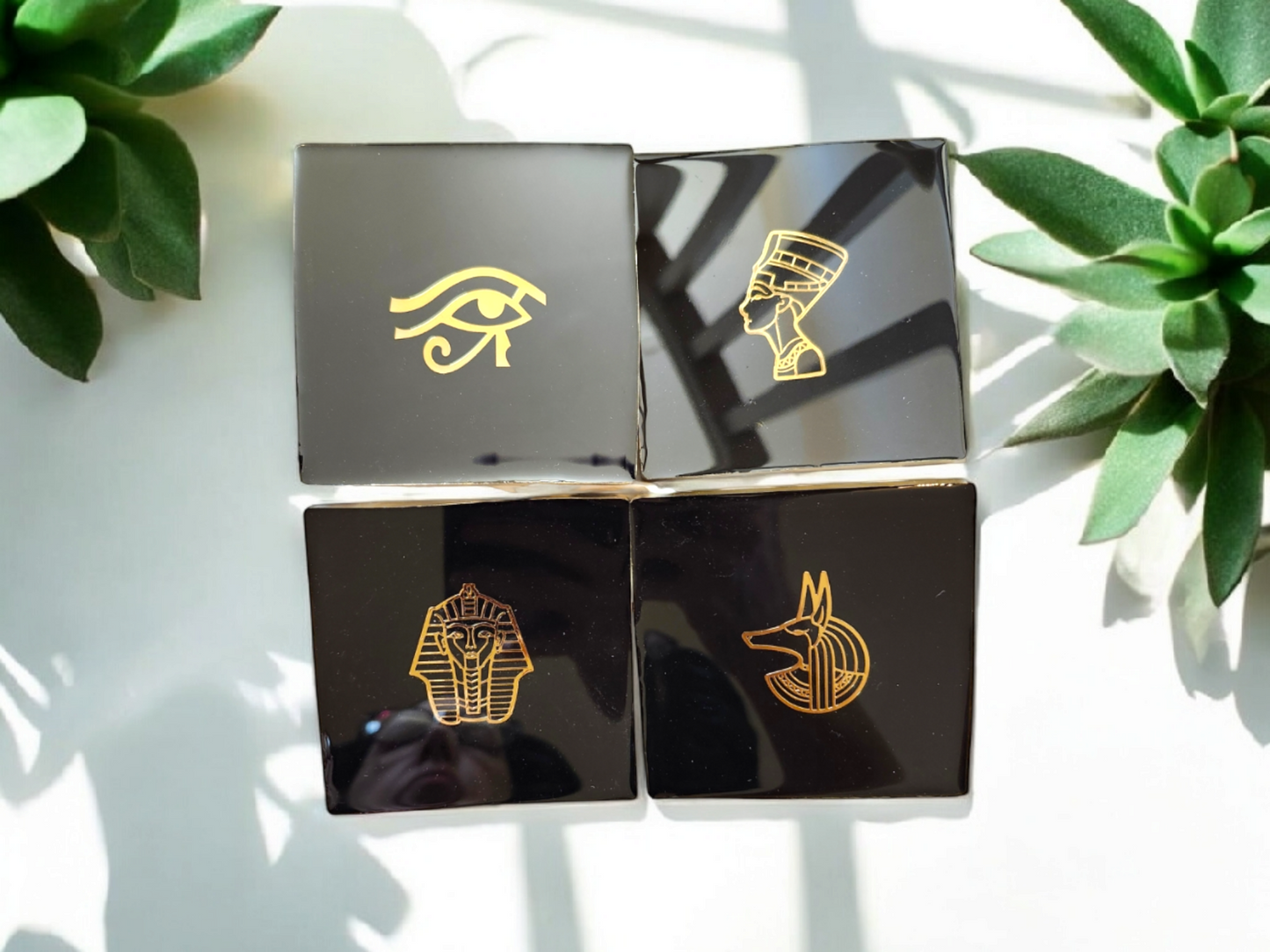 *Sold Out* Egyptian Royalty Resin Coaster Set – 5 Piece Black & Gold