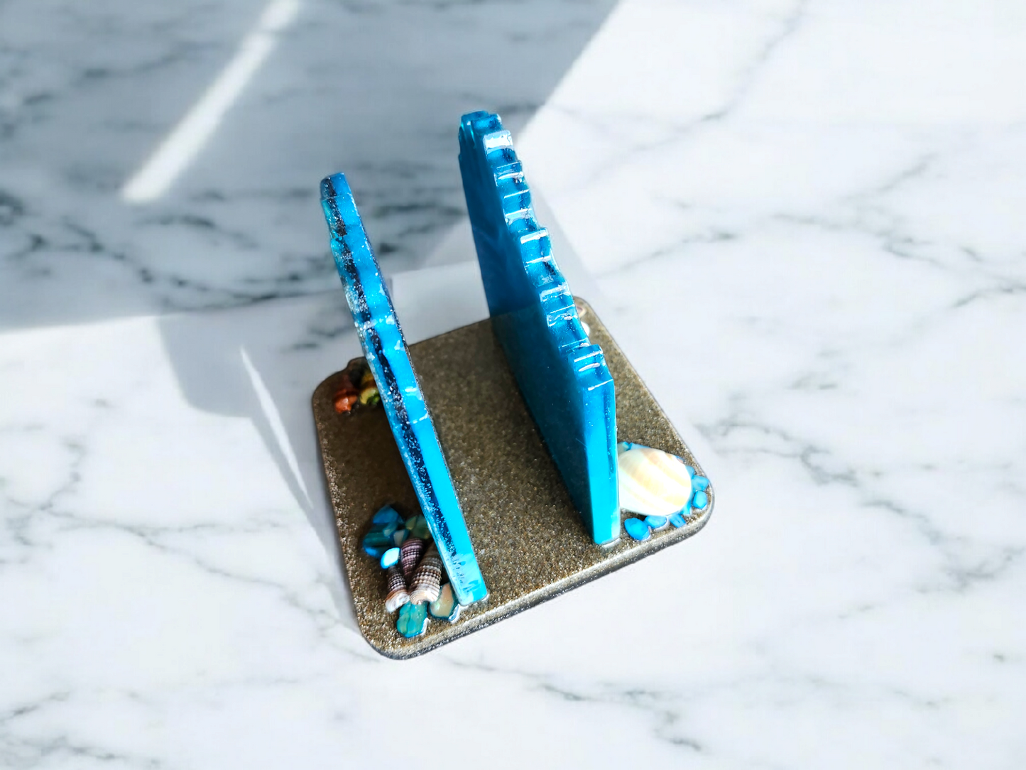 Ocean Bliss Resin Napkin Holder – Handcrafted with Real Sand & Seashells