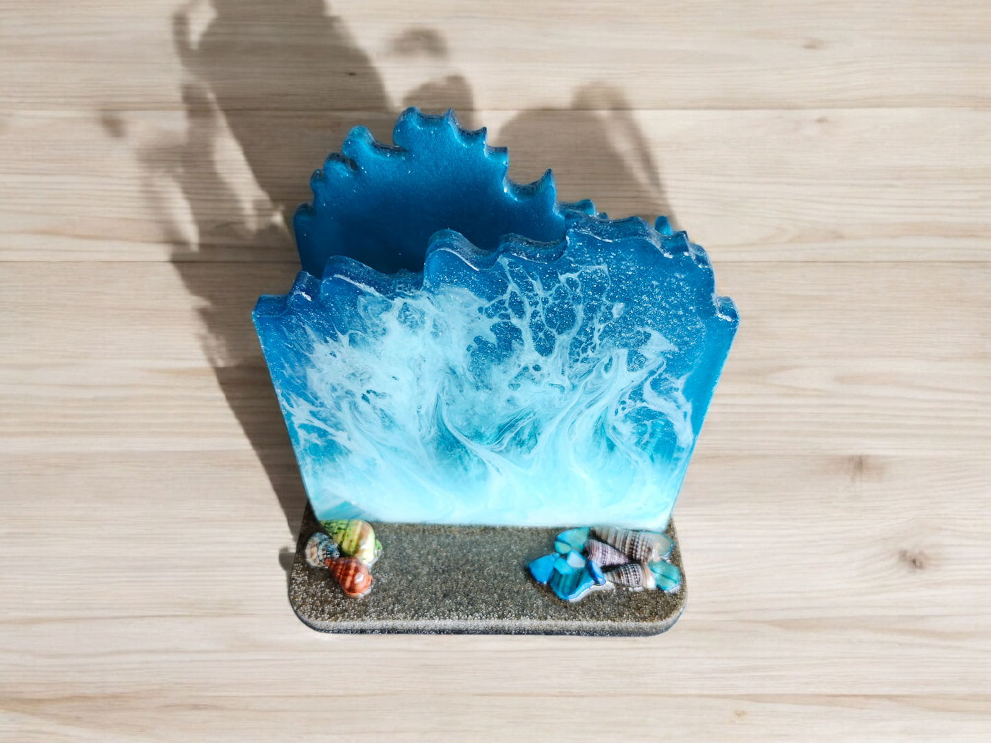 Ocean Bliss Resin Napkin Holder – Handcrafted with Real Sand & Seashells