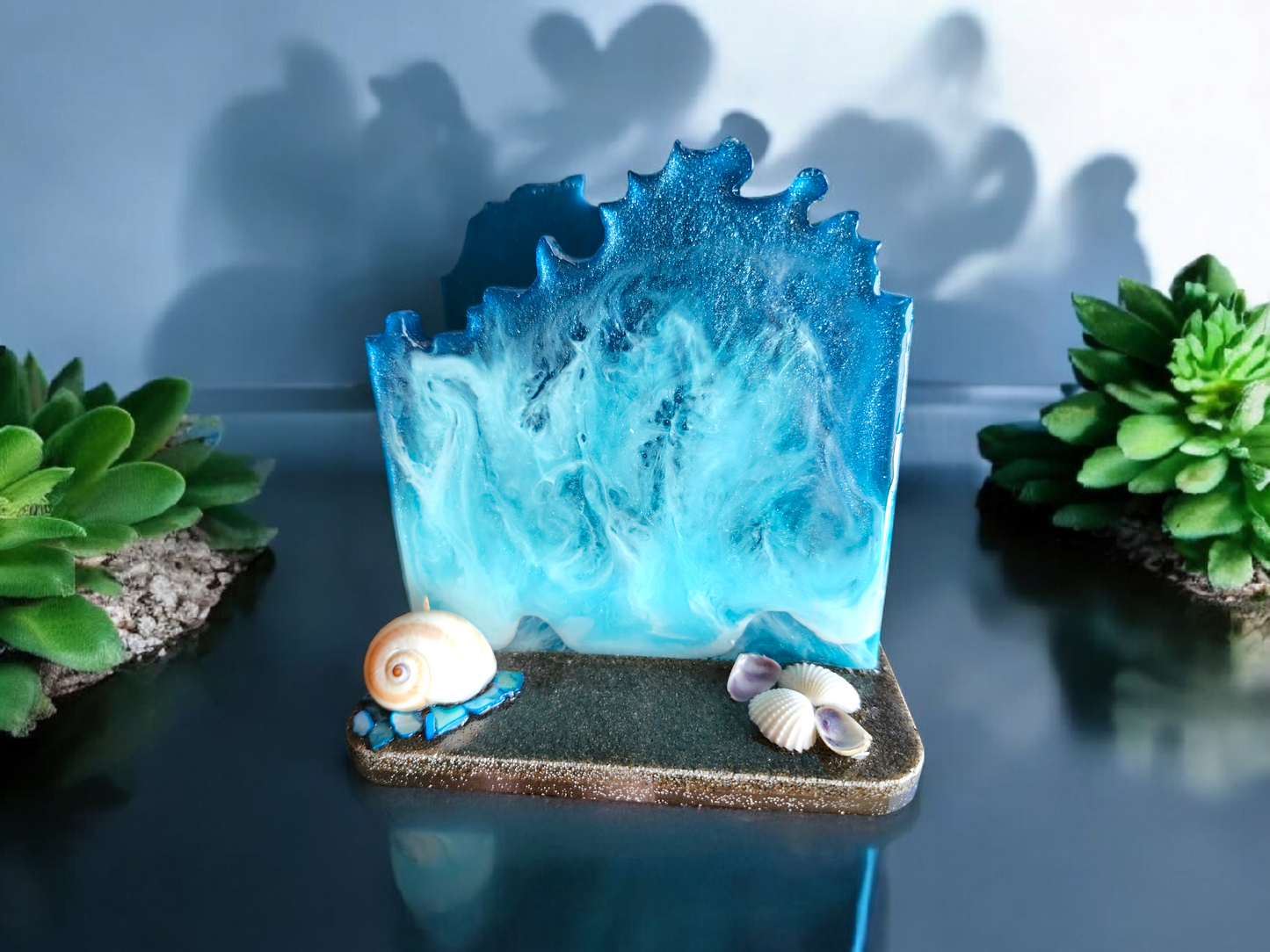 Ocean Bliss Resin Napkin Holder – Handcrafted with Real Sand & Seashells