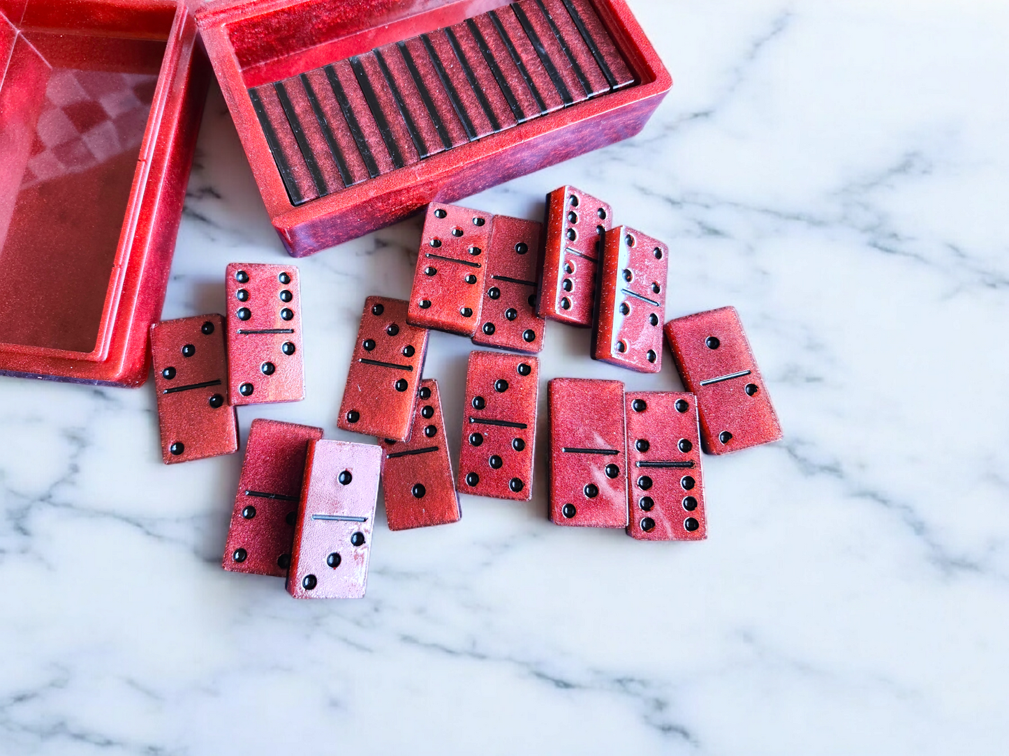 Burnt Ember – Resin Domino Set (Double-6, 28 Pieces + Case)