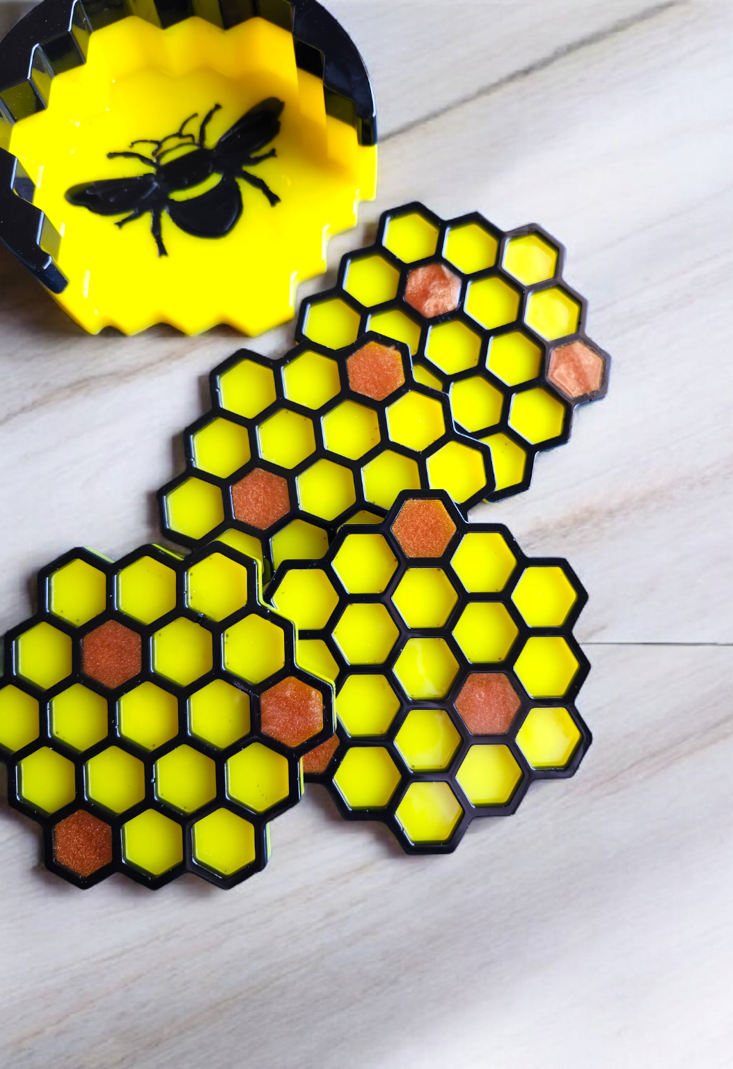 Golden Hive Resin Coaster Set – 5 Piece