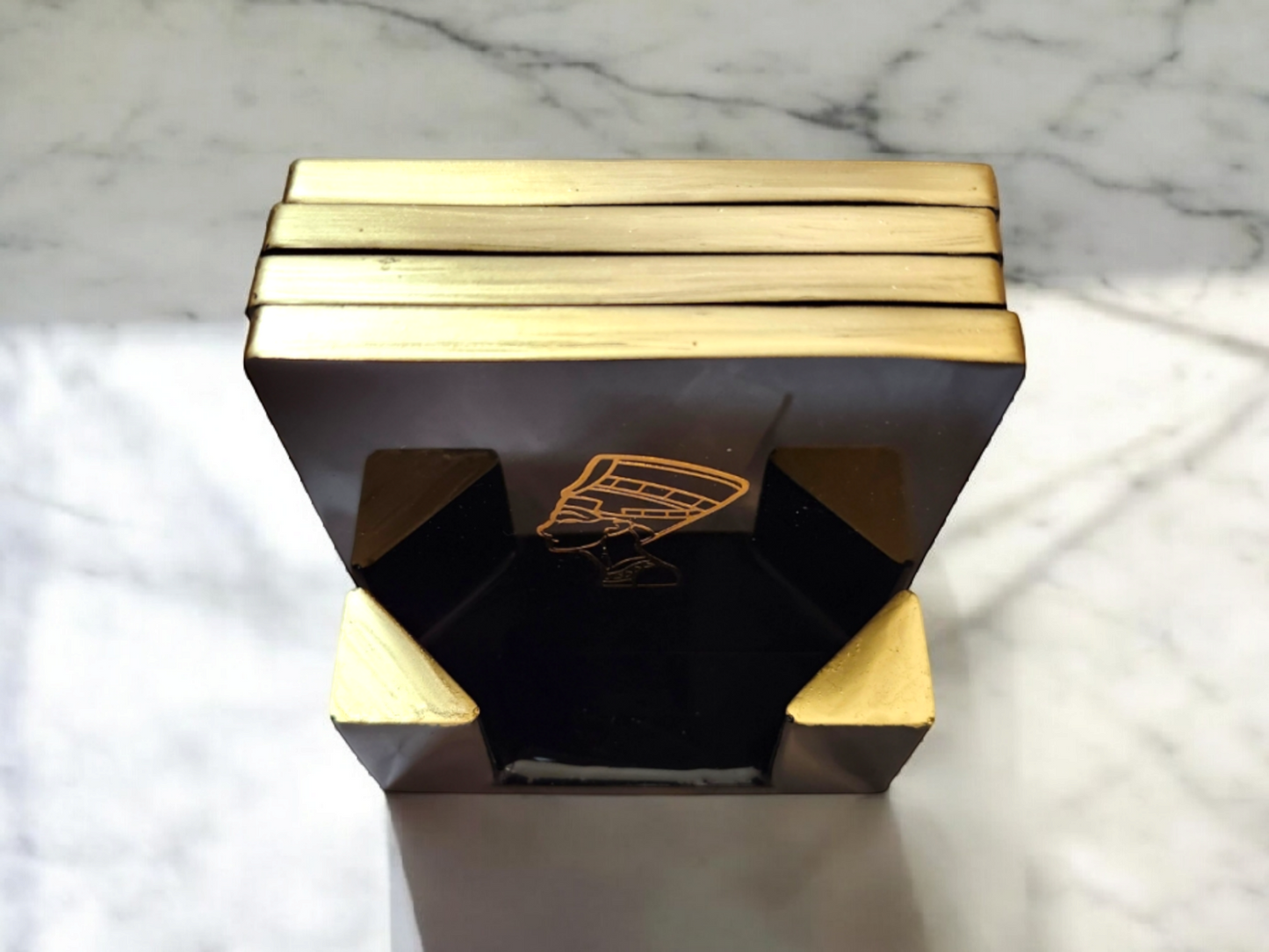 *Sold Out* Egyptian Royalty Resin Coaster Set – 5 Piece Black & Gold